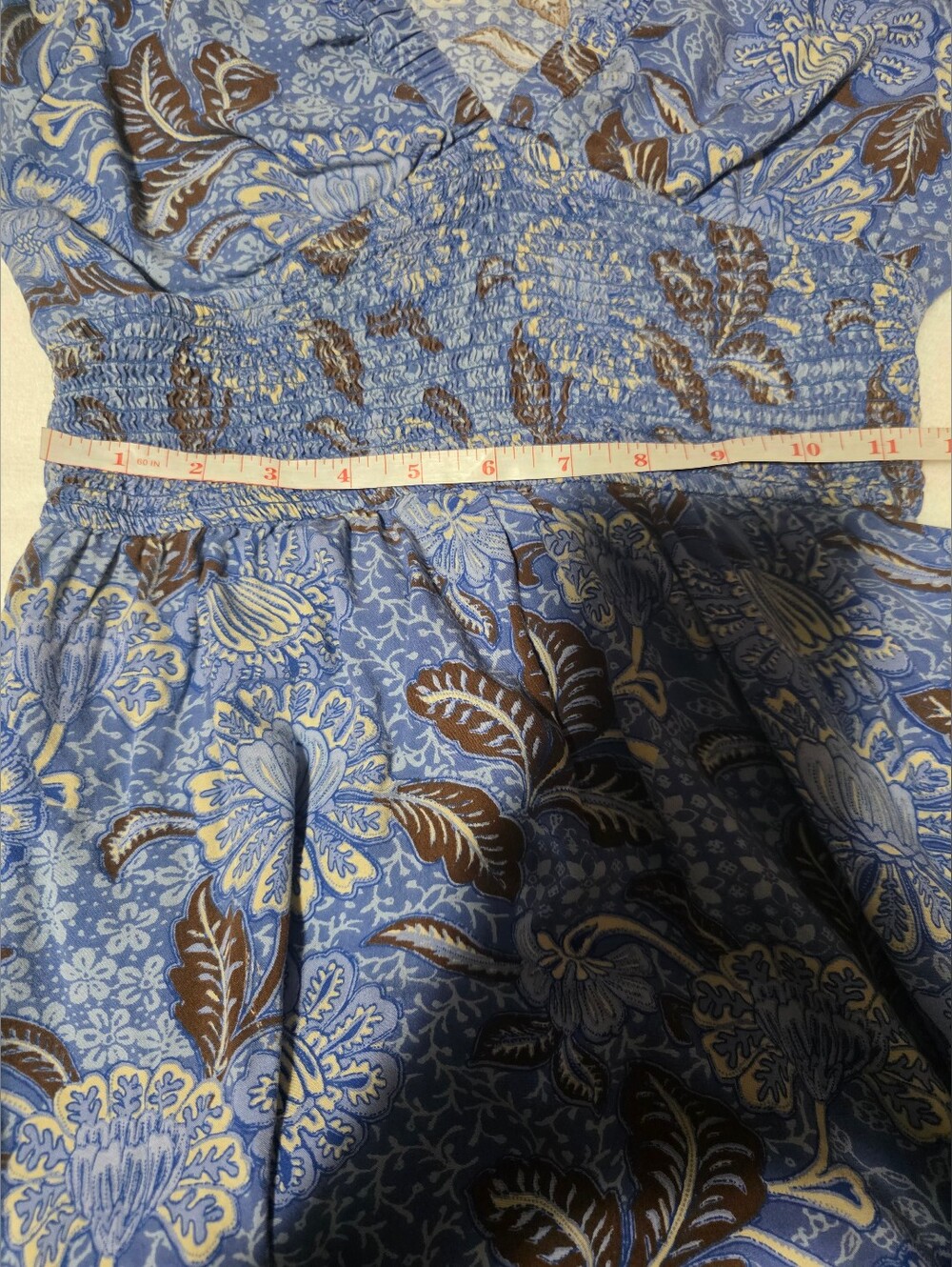 Japna Women's Blue Floral Smocked Waist Long Sleeve Maxi Dress Size S - Picture 6 of 7